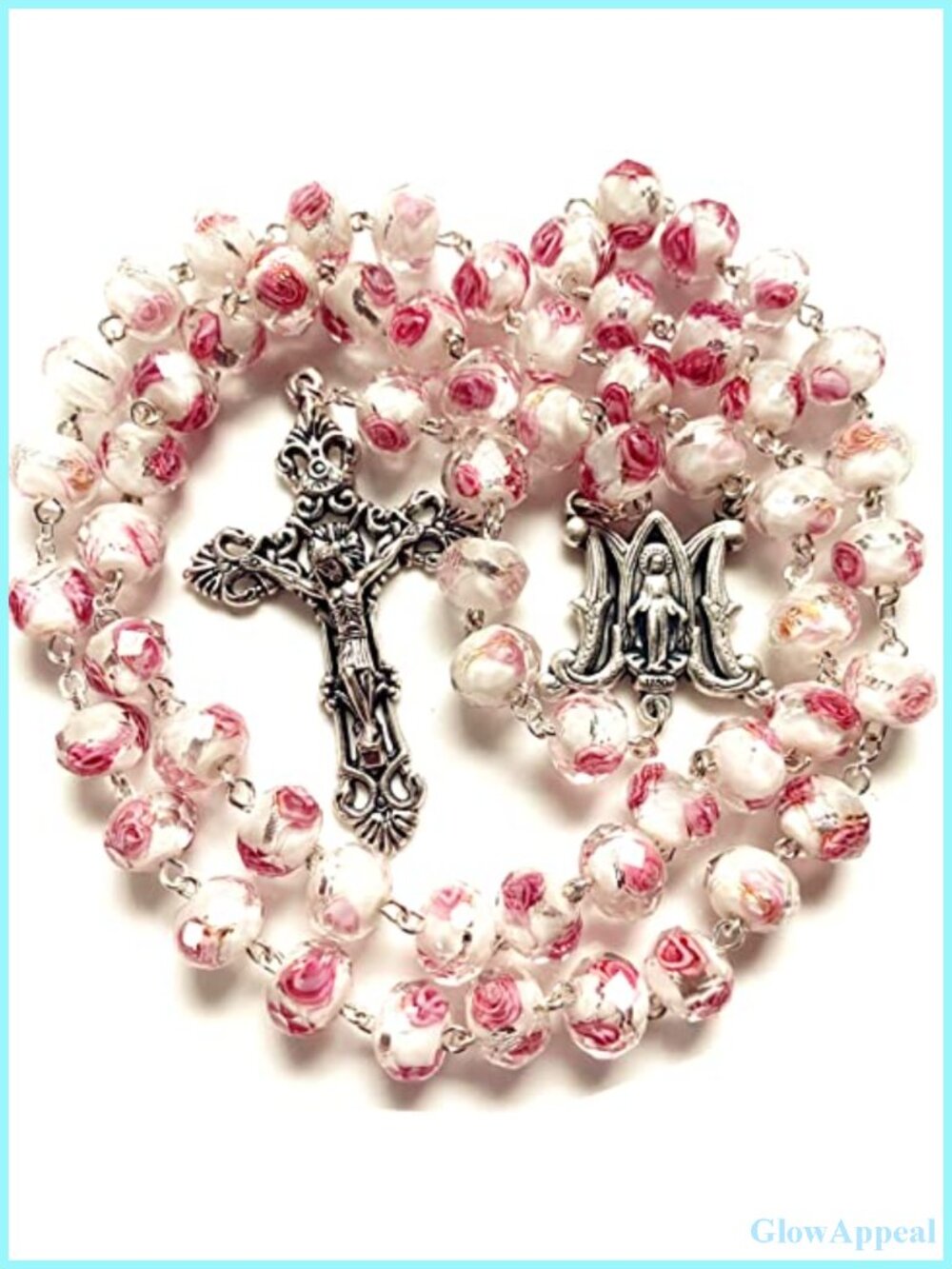 Handmade ROSE BEADS Rosary Necklace Catholic Italian Crucifix Veluriyam Pink